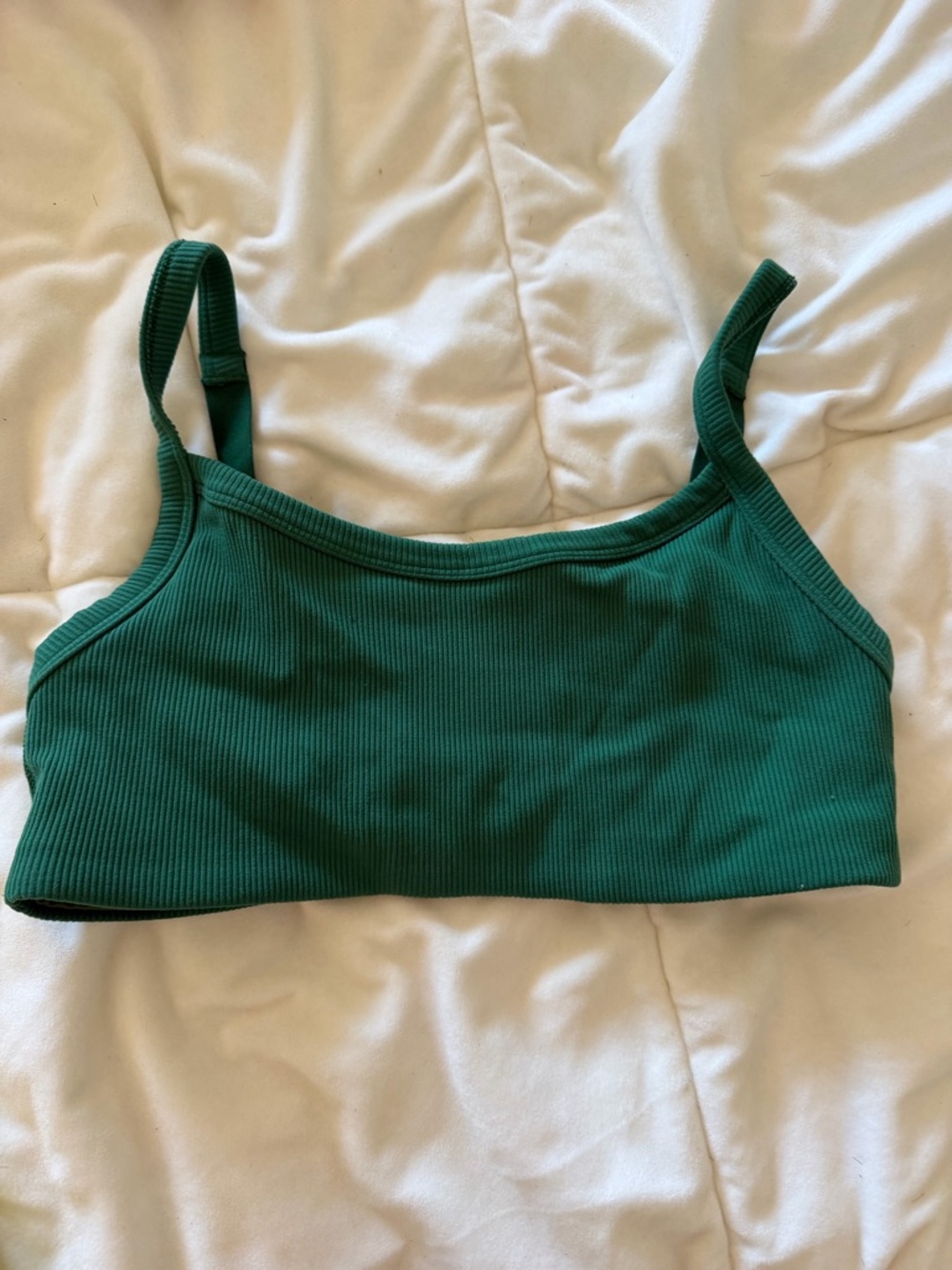 Green Ribbed Sports Bra